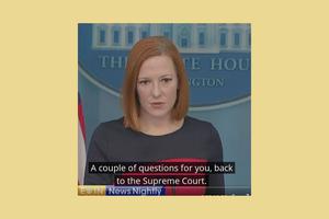 Jen Psaki responds to EWTN reporter Owen Jensen, as seen in a screenshot from an ‘EWTN News Nightly’ video. Jen Psaki responds to EWTN reporter Owen Jensen, as seen in a screenshot from an ‘EWTN News Nightly’ video.