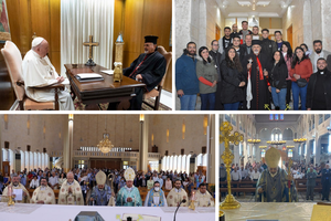 Clockwise L-R: Syriac Catholic Patriarch of Antioch and all the East Ignace Joseph III Younan meets with Pope Francis January 12, Meeting with youth group representatives at the parish of Saint Peter and Paul in Qamishli, Syria December 16, 2021, Celebrating Mass at the Church of Our Lady in Homs, Syria May 15, 2021. Syriac Catholic Patriarch of Antioch Ignace Joseph III Younan (center) celebrates Mass at the Cathedral of Our Lady of Assumption in Aleppo, Syria May 16, 2021. Clockwise L-R: Syriac Catholic Patriarch of Antioch and all the East Ignace Joseph III Younan meets with Pope Francis January 12, Meeting with youth group representatives at the parish of Saint Peter and Paul in Qamishli, Syria December 16, 2021, Celebrating Mass at the Church of Our Lady in Homs, Syria May 15, 2021. Syriac Catholic Patriarch of Antioch Ignace Joseph III Younan (center) celebrates Mass at the Cathedral of Our Lady of Assumption in Aleppo, Syria May 16, 2021.