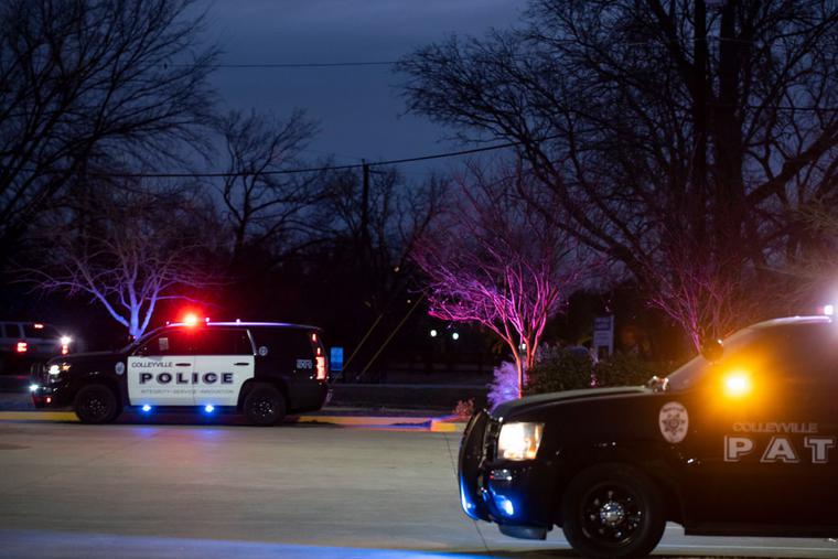 Police cars remain parked at Good Shepherd Catholic Community church on January 15, 2022 in Colleyville, Texas. Police cars remain parked at Good Shepherd Catholic Community church on January 15, 2022 in Colleyville, Texas.