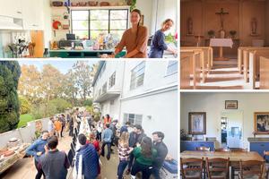 Catholic young adults enjoy community life at St. Elizabeth House in Santa Barbara, California. From ‘Friendsgiving’ to meal prep, fellowship is key. And so is prayer and the Blessed Sacrament — the convent-turned-residence has a chapel. ‘St. Elizabeth House is a center for evangelization,’ according to Bishop Robert Barron. Catholic young adults enjoy community life at St. Elizabeth House in Santa Barbara, California. From ‘Friendsgiving’ to meal prep, fellowship is key. And so is prayer and the Blessed Sacrament — the convent-turned-residence has a chapel. ‘St. Elizabeth House is a center for evangelization,’ according to Bishop Robert Barron.