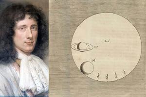 LEFT: Bernard Vaillant, “Portrait of Christiaan Huygens,” 1686. RIGHT: Sizes of planets and sun, from the 1698 ‘Cosmotheoros’ of Christiaan Huygens. LEFT: Bernard Vaillant, “Portrait of Christiaan Huygens,” 1686. RIGHT: Sizes of planets and sun, from the 1698 ‘Cosmotheoros’ of Christiaan Huygens.