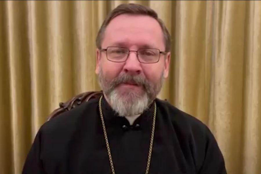 Major Archbishop Sviatoslav Shevchuk records a video message on March 1, 2022