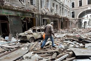 A view of damaged buildings after the constant shelling by Russian forces in Ukraine's second-biggest city of Kharkiv on March 3, 2022. A view of damaged buildings after the constant shelling by Russian forces in Ukraine's second-biggest city of Kharkiv on March 3, 2022.
