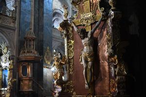 A statue of Christ on the Cross at the Saints Peter and Paul Garrison Ukrainian Greek-Catholic Church in Lviv on March 2, 2022. A statue of Christ on the Cross at the Saints Peter and Paul Garrison Ukrainian Greek-Catholic Church in Lviv on March 2, 2022.
