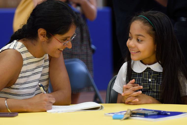 Allison Reyes-Rodriguez speaks with a journalist during a media preview at Our Lady Queen of Angels School on Aug. 20, 2015, in New York City. Allison was among 24 Catholic school children who were selected to meet with Pope Francis during his Sept. 25, 2015, visit to New York. Allison Reyes-Rodriguez speaks with a journalist during a media preview at Our Lady Queen of Angels School on Aug. 20, 2015, in New York City. Allison was among 24 Catholic school children who were selected to meet with Pope Francis during his Sept. 25, 2015, visit to New York.
