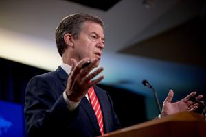 Sam Brownback speaks during a news conference at the State Department in Washington, DC, on June 10, 2020. Sam Brownback speaks during a news conference at the State Department in Washington, DC, on June 10, 2020.