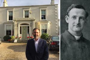 L to R: Dublin-based president of the Father Willie Doyle Association Patrick Kenny stands in front of the childhood home of Father Doyle in Dalkey, County Dublin, Ireland. Jesuit Father Doyle died ministering to solider on the World War I battlefield. L to R: Dublin-based president of the Father Willie Doyle Association Patrick Kenny stands in front of the childhood home of Father Doyle in Dalkey, County Dublin, Ireland. Jesuit Father Doyle died ministering to solider on the World War I battlefield.