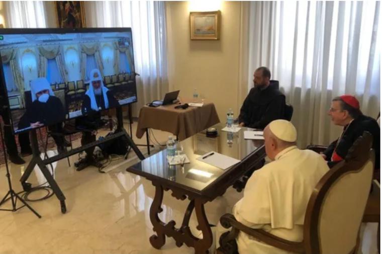 Pope Francis takes part in a video call with Patriarch Kirill on March 16. Pope Francis takes part in a video call with Patriarch Kirill on March 16.