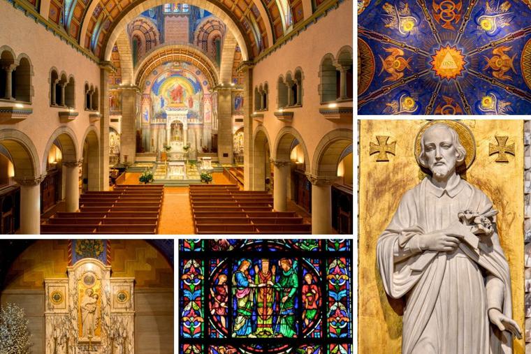 Beautiful artwork and statues grace the interior, which is also resplendent with Romanesque details. Beautiful artwork and statues grace the interior, which is also resplendent with Romanesque details.
