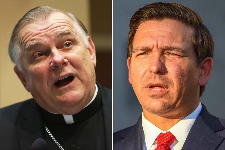Miami Archbishop Thomas Wenski (l) and Florida Governor Ron DeSantis. Miami Archbishop Thomas Wenski (l) and Florida Governor Ron DeSantis.