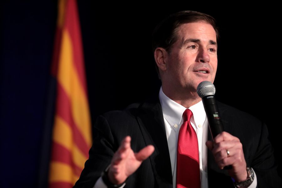 Arizona Gov. Doug Ducey speaks at an awards luncheon in Scottsdale, Ariz., June 17, 2019. Arizona Gov. Doug Ducey speaks at an awards luncheon in Scottsdale, Ariz., June 17, 2019.