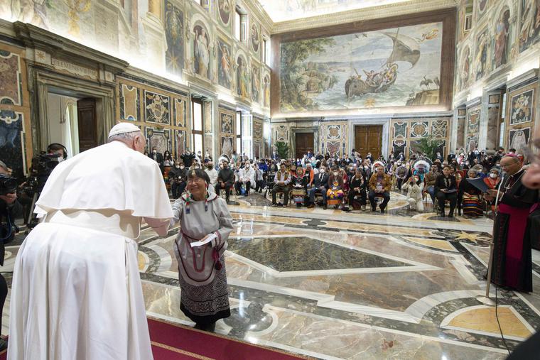 Pope Francis meets with a delegation of Canada's Indigenous leaders April 1 at the Vatican. Pope Francis meets with a delegation of Canada's Indigenous leaders April 1 at the Vatican.