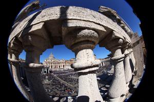 A fish-eye lens view of St. Peter's Square during Pope Francis' Sunday Palm Mass on April 10. The Vatican continues to be a bustle of activity, from the administrative and instructional to the diplomatic and humanitarian. A fish-eye lens view of St. Peter's Square during Pope Francis' Sunday Palm Mass on April 10. The Vatican continues to be a bustle of activity, from the administrative and instructional to the diplomatic and humanitarian.