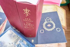 An edition of ‘The Lord of the Rings’ in red binding with a monogram of J.R.R. Tolkien on the spine An edition of ‘The Lord of the Rings’ in red binding with a monogram of J.R.R. Tolkien on the spine