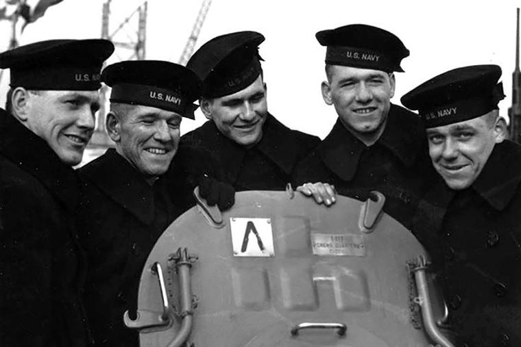 The real Sullivan brothers on Feb. 14, 1942, from left to right: Joseph, Francis, Albert, Madison and George. The real Sullivan brothers on Feb. 14, 1942, from left to right: Joseph, Francis, Albert, Madison and George.