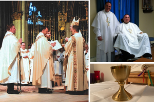 Clockwise: Father Stuart Long was ordained a priest Dec. 14, 2007, at the Cathedral of St. Helena in Helena, Mont. Father Stu stands just behind Father Bart Tolleson, ordained with him. Father Tolleson spoke with the Register's Alyssa Murphy April 4, 2022 in Helena. Father Bart Tolleson poses with Father Stuart Long. A close-up picture of Father Stuart Long's beloved chalice. Clockwise: Father Stuart Long was ordained a priest Dec. 14, 2007, at the Cathedral of St. Helena in Helena, Mont. Father Stu stands just behind Father Bart Tolleson, ordained with him. Father Tolleson spoke with the Register's Alyssa Murphy April 4, 2022 in Helena. Father Bart Tolleson poses with Father Stuart Long. A close-up picture of Father Stuart Long's beloved chalice.