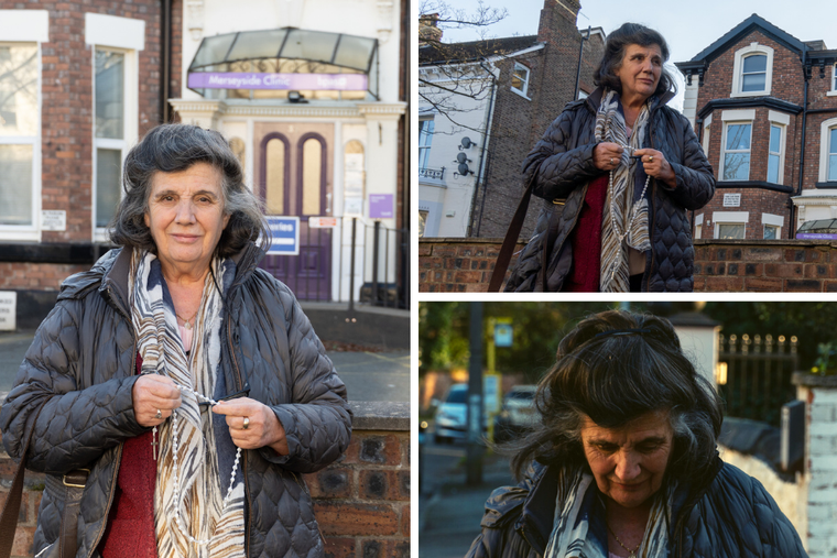Mrs. Rosa Lalor enjoys praying as she walks in Liverpool, England. Mrs. Rosa Lalor enjoys praying as she walks in Liverpool, England.