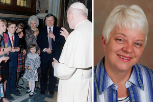 Vicki Thorn with her family meets Pope John Paul II. The pro-life warrior passed away Easter Sunday. Vicki Thorn with her family meets Pope John Paul II. The pro-life warrior passed away Easter Sunday.