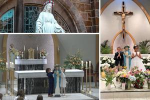 Clockwise from top left: It is a time-honored tradition to honor the Blessed Mother. Youth enjoy participating in the May crowning at St. Raphael Church in Bay Village, Ohio. Clockwise from top left: It is a time-honored tradition to honor the Blessed Mother. Youth enjoy participating in the May crowning at St. Raphael Church in Bay Village, Ohio.