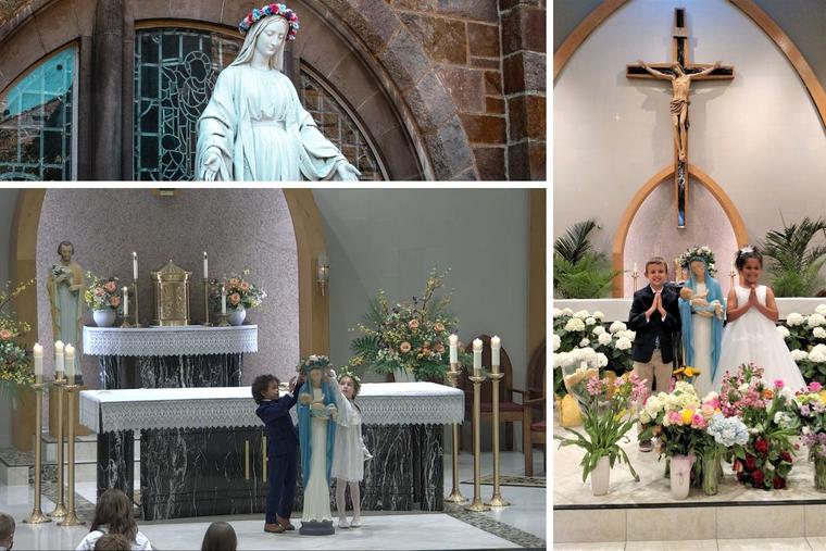 Clockwise from top left: It is a time-honored tradition to honor the Blessed Mother. Youth enjoy participating in the May crowning at St. Raphael Church in Bay Village, Ohio. Clockwise from top left: It is a time-honored tradition to honor the Blessed Mother. Youth enjoy participating in the May crowning at St. Raphael Church in Bay Village, Ohio.