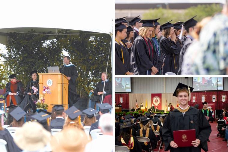 Clockwise from left: Jesuit Father Mitch Pacwa addresses the Class of 2022 at Ave Maria University on May 7 during a prayerful commencement. Graduate Dawson Drummond received his Bachelor of Arts in marketing from Walsh University. He was also a tennis player in college. Clockwise from left: Jesuit Father Mitch Pacwa addresses the Class of 2022 at Ave Maria University on May 7 during a prayerful commencement. Graduate Dawson Drummond received his Bachelor of Arts in marketing from Walsh University. He was also a tennis player in college.