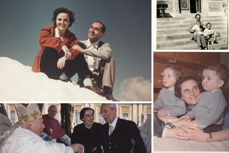 Clockwise from top left: St. Gianna and Pietro Molla lived a holy marriage and were blessed with children. Pietro is seen with Pierluigi and Mariolina, in Courmayeur, Aosta, Italy, in the summer of 1958. St. Gianna enjoys motherhood. Daughter Gianna Emanuela and Pietro were honored to meet Pope St. John Paul II. St. Gianna was canonized on May 16, 2004, by John Paul II. Clockwise from top left: St. Gianna and Pietro Molla lived a holy marriage and were blessed with children. Pietro is seen with Pierluigi and Mariolina, in Courmayeur, Aosta, Italy, in the summer of 1958. St. Gianna enjoys motherhood. Daughter Gianna Emanuela and Pietro were honored to meet Pope St. John Paul II. St. Gianna was canonized on May 16, 2004, by John Paul II.