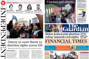 Some newspaper headlines from May 4, 2022 including the Independent, La Stampa, and The Guardian. Some newspaper headlines from May 4, 2022 including the Independent, La Stampa, and The Guardian.