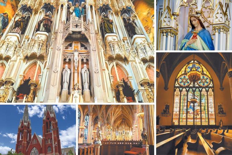 The interior is a prayerful space, marked by Marian altars and honors for Polish saints. The interior is a prayerful space, marked by Marian altars and honors for Polish saints.