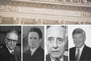 L-R: Justice Harry Blackmun. Harry Emerson Fosdick. Lawrence Lader. George Frampton. L-R: Justice Harry Blackmun. Harry Emerson Fosdick. Lawrence Lader. George Frampton.