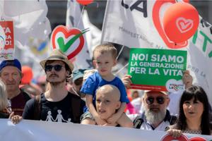 Participants in Italy's pro-life demonstration in Rome gather on May 21. Participants in Italy's pro-life demonstration in Rome gather on May 21.