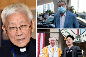 Clockwise L-R: Cardinal Joseph Zen. Jimmy Lai arrives at October West Kowloon Magistrates' Courtfor court on Oct. 15, 2020. Dr. John Garvey alongside Sebastian Lai after receiving an honorary degree from the Catholic University on behalf of his father on May 14, 2022. Clockwise L-R: Cardinal Joseph Zen. Jimmy Lai arrives at October West Kowloon Magistrates' Courtfor court on Oct. 15, 2020. Dr. John Garvey alongside Sebastian Lai after receiving an honorary degree from the Catholic University on behalf of his father on May 14, 2022.