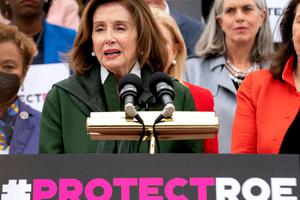 Speaker of the House Nancy Pelosi, D-Calif., joined by 'pro-choice' advocates, speaks during a press conference May 13 about the leaked Supreme Court draft decision on 'Roe v. Wade' at the US Capitol in Washington. Speaker of the House Nancy Pelosi, D-Calif., joined by 'pro-choice' advocates, speaks during a press conference May 13 about the leaked Supreme Court draft decision on 'Roe v. Wade' at the US Capitol in Washington.