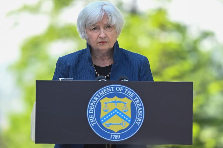 Treasury Secretary Janet Yellen speaks to journalists on the sidelines of a meeting of finance ministers and central bankers from the Group of Seven industrialised nations (G7) on May 18, 2022 in Koenigswinter near Bonn, western Germany. Treasury Secretary Janet Yellen speaks to journalists on the sidelines of a meeting of finance ministers and central bankers from the Group of Seven industrialised nations (G7) on May 18, 2022 in Koenigswinter near Bonn, western Germany.