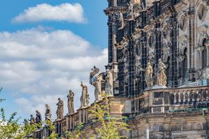 Statues of Catholic saints adorn Holy Trinity Cathedral in Dresden, Germany. Statues of Catholic saints adorn Holy Trinity Cathedral in Dresden, Germany.