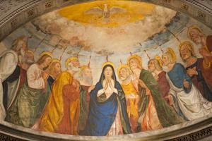 The apse of the Chapel Miniscalchi in St. Anastasia's Church in Verona, Italy, from the year 1506 was designed by Angelo di Giovanni. The main scene depicts the descent of the Holy Spirit at Pentecost. The apse of the Chapel Miniscalchi in St. Anastasia's Church in Verona, Italy, from the year 1506 was designed by Angelo di Giovanni. The main scene depicts the descent of the Holy Spirit at Pentecost.