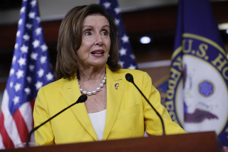 Speaker of the House Nancy Pelosi, D-Calif., talks to reporters during her weekly news conference in the U.S. Capitol Visitors Center on June 16 in Washington. Pelosi was asked about federal budget reconciliation, the upcoming Supreme Court decision about abortion and other topics. Speaker of the House Nancy Pelosi, D-Calif., talks to reporters during her weekly news conference in the U.S. Capitol Visitors Center on June 16 in Washington. Pelosi was asked about federal budget reconciliation, the upcoming Supreme Court decision about abortion and other topics.