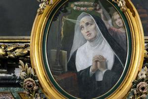 Painting of St. Rita of Cascia in the Chapel of St. Michael the Archangel, Basilica di Sant Andrea delle Fratte, Rome, Italy, on Sept. 3, 2016. Painting of St. Rita of Cascia in the Chapel of St. Michael the Archangel, Basilica di Sant Andrea delle Fratte, Rome, Italy, on Sept. 3, 2016.