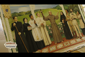 Above is a look at Bernadette Carstensen’s painting from ‘In Search of America’s Catholic Founders.’ Above is a look at Bernadette Carstensen’s painting from ‘In Search of America’s Catholic Founders.’