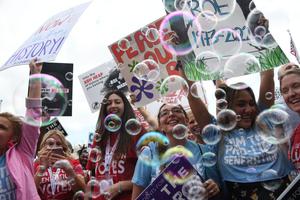 Pro-lifers celebrate outside the US Supreme Court in Washington, June 24, after the court returned the issue of abortion to the states. Pro-lifers celebrate outside the US Supreme Court in Washington, June 24, after the court returned the issue of abortion to the states.