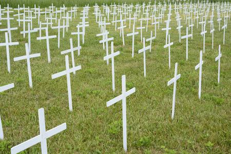 Many anonymous white crosses mark the graves of unborn children. Many anonymous white crosses mark the graves of unborn children.