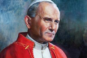 This 1983 portrait of Pope St. John Paul II by Guido Greganti is displayed in the Chiesa dei Santi Vincenzo e Anastasio a Trevi by Guido Greganti. This 1983 portrait of Pope St. John Paul II by Guido Greganti is displayed in the Chiesa dei Santi Vincenzo e Anastasio a Trevi by Guido Greganti.