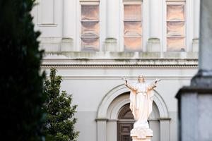 A statue of the Sacred Heart of Jesus is seen near St. Louis Cathedral in New Orleans. A statue of the Sacred Heart of Jesus is seen near St. Louis Cathedral in New Orleans.
