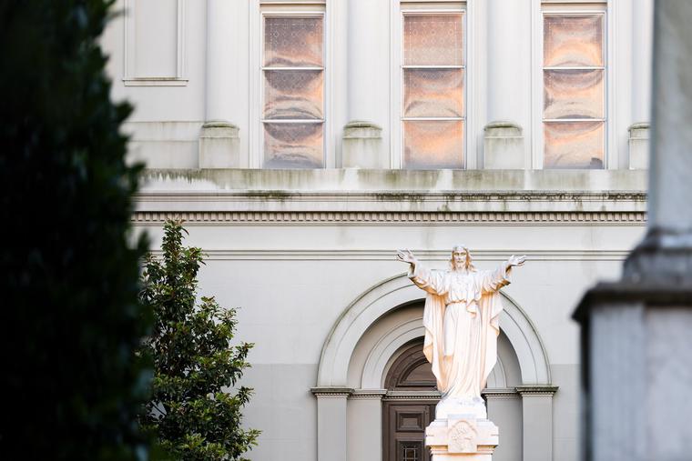 A statue of the Sacred Heart of Jesus is seen near St. Louis Cathedral in New Orleans. A statue of the Sacred Heart of Jesus is seen near St. Louis Cathedral in New Orleans.