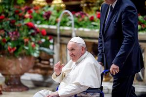 Pope Francis leaves after the Mass for the Solemnity of Sts. Peter and Paul at St. Peter’s Basilica on June 29 in Vatican City, Vatican. Pope Francis leaves after the Mass for the Solemnity of Sts. Peter and Paul at St. Peter’s Basilica on June 29 in Vatican City, Vatican.