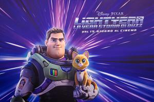 The background graphics at the presentation of the new Disney and Pixar movie Lightyear - The True Story of Buzz. The background graphics at the presentation of the new Disney and Pixar movie Lightyear - The True Story of Buzz.
