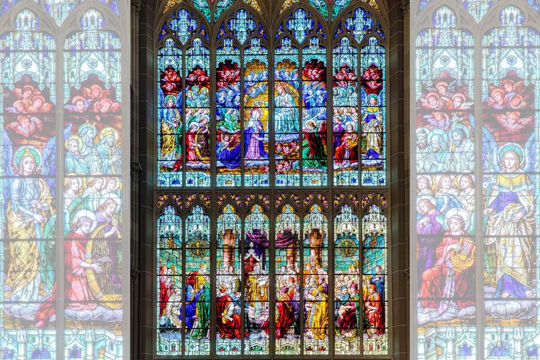 This large stained-glass window stands in St. Mary's Cathedral Basilica of the Assumption in Covington, Kentucky This large stained-glass window stands in St. Mary's Cathedral Basilica of the Assumption in Covington, Kentucky