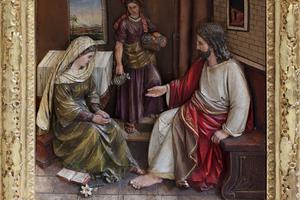 Art depicts Christ in the house of Mary and Martha in the Church of St. Matthew in Stitar, Croatia. Art depicts Christ in the house of Mary and Martha in the Church of St. Matthew in Stitar, Croatia.