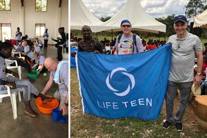 For David Snively, volunteering with Life Teen is a way of serving God and others in his retirement years. He is shown in Uganda in 2018; L to R: He washes feet as Life Teen teaches youth ministers in service of Christ and attends (c) a school dedication in Uganda. For David Snively, volunteering with Life Teen is a way of serving God and others in his retirement years. He is shown in Uganda in 2018; L to R: He washes feet as Life Teen teaches youth ministers in service of Christ and attends (c) a school dedication in Uganda.