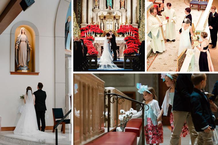Clockwise from left: The Wagner, Nalepa, Malloy and Vitale weddings honored Mary with prayer and flowers. Clockwise from left: The Wagner, Nalepa, Malloy and Vitale weddings honored Mary with prayer and flowers.