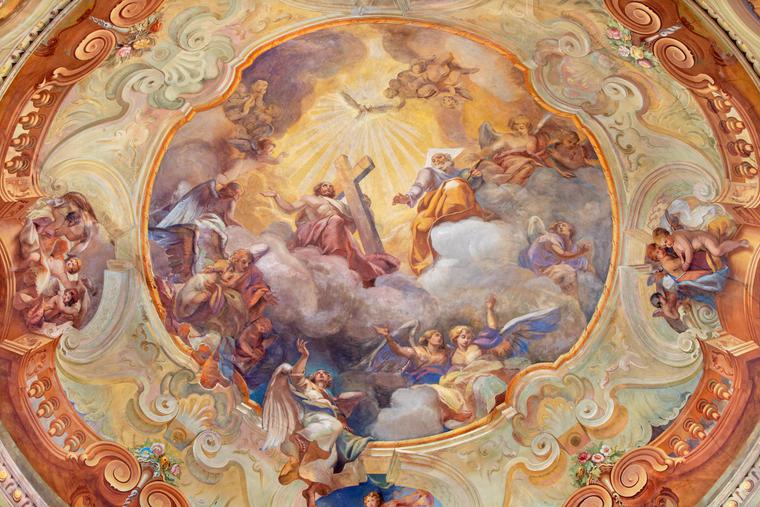 Gersam Turri, “The Glory of the Holy Trinity,” ca. 1928, ceiling fresco in the Santuario del Santissimo Crocifisso in Como, Italy Gersam Turri, “The Glory of the Holy Trinity,” ca. 1928, ceiling fresco in the Santuario del Santissimo Crocifisso in Como, Italy